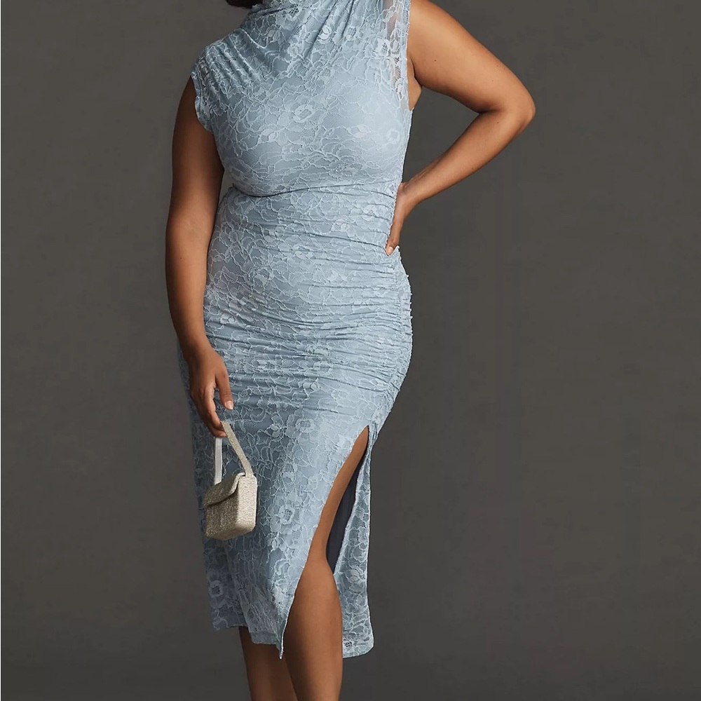 Anthropologie The Maya Ruched Cowl-Neck Dress Lace Edition Blue MSRP $160 SZ 3X